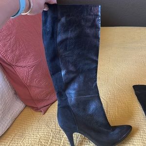 Jessica Simpson Black Leather Knee-High Stiletto Boots